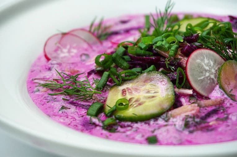 Bowl of creamy cold beet soup